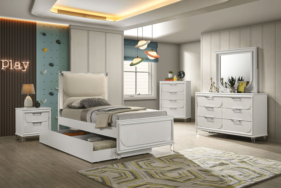 Lareina Pearl White Contemporary Storage Youth Bedroom Set
