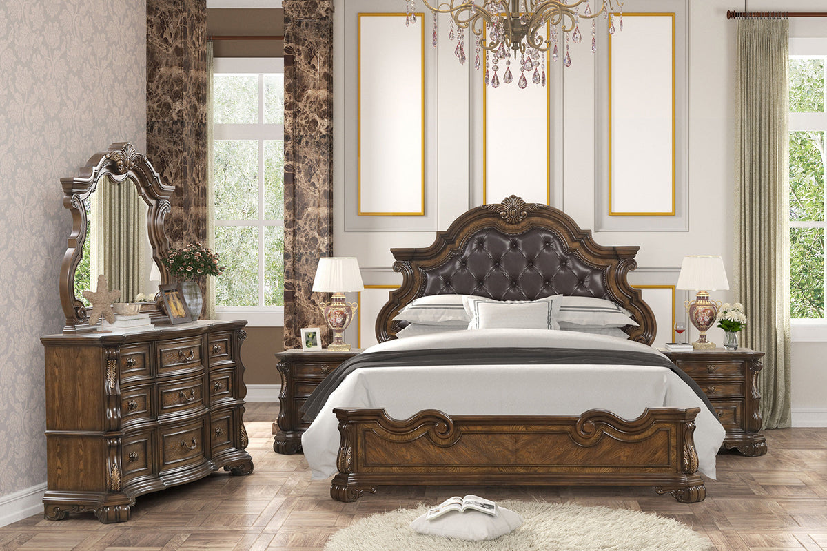 Leovanni Dark Brown Traditional Bedroom Set