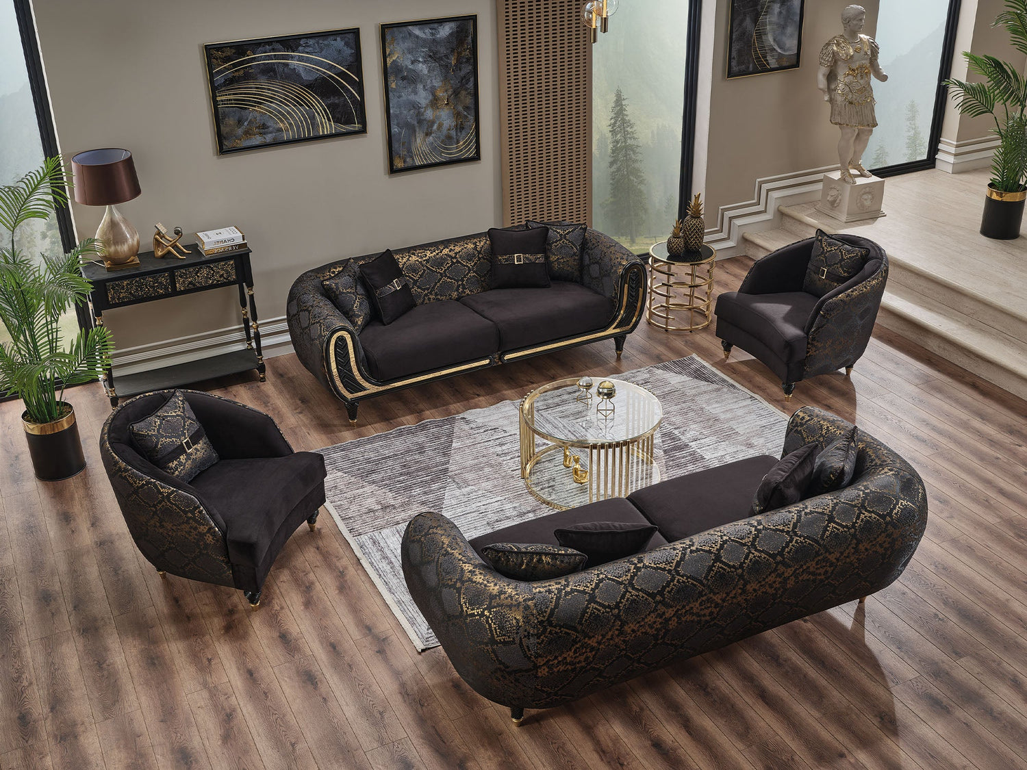 Lima 3-pieces (Sofa &amp; Loveseat &amp; Chair) Livingroom Set in Black