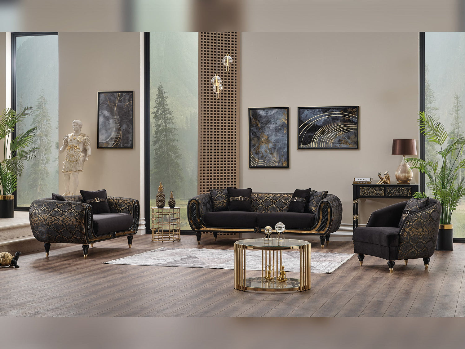 Lima 3-pieces (Sofa &amp; Loveseat &amp; Chair) Livingroom Set in Black