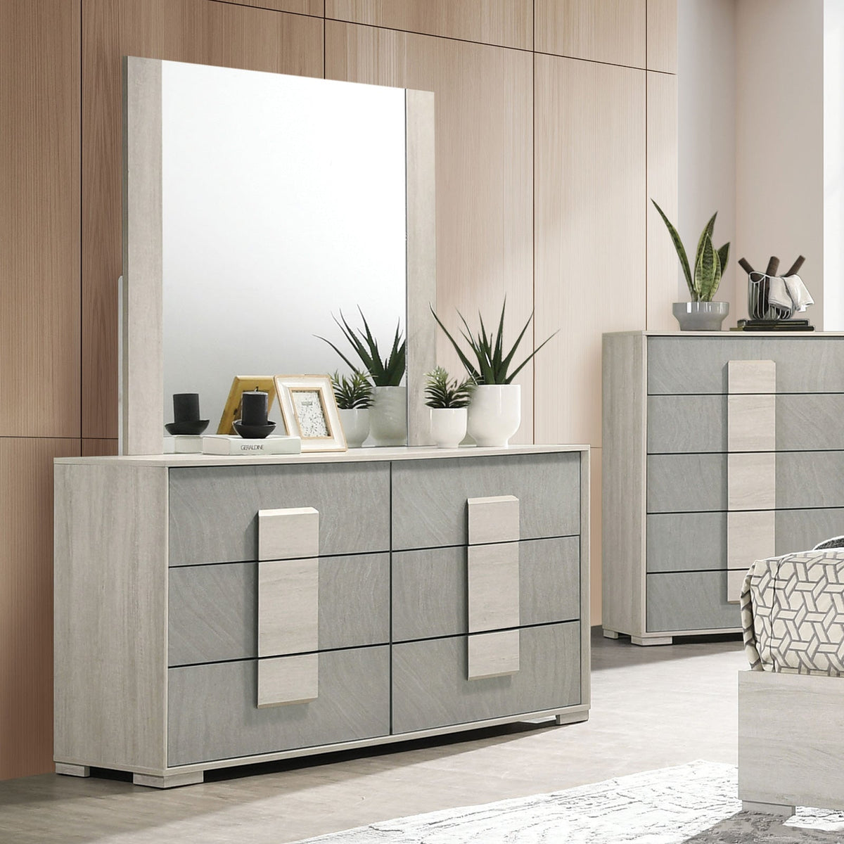 Lincolt White Wash/Stone Gray Contemporary Bedroom Set