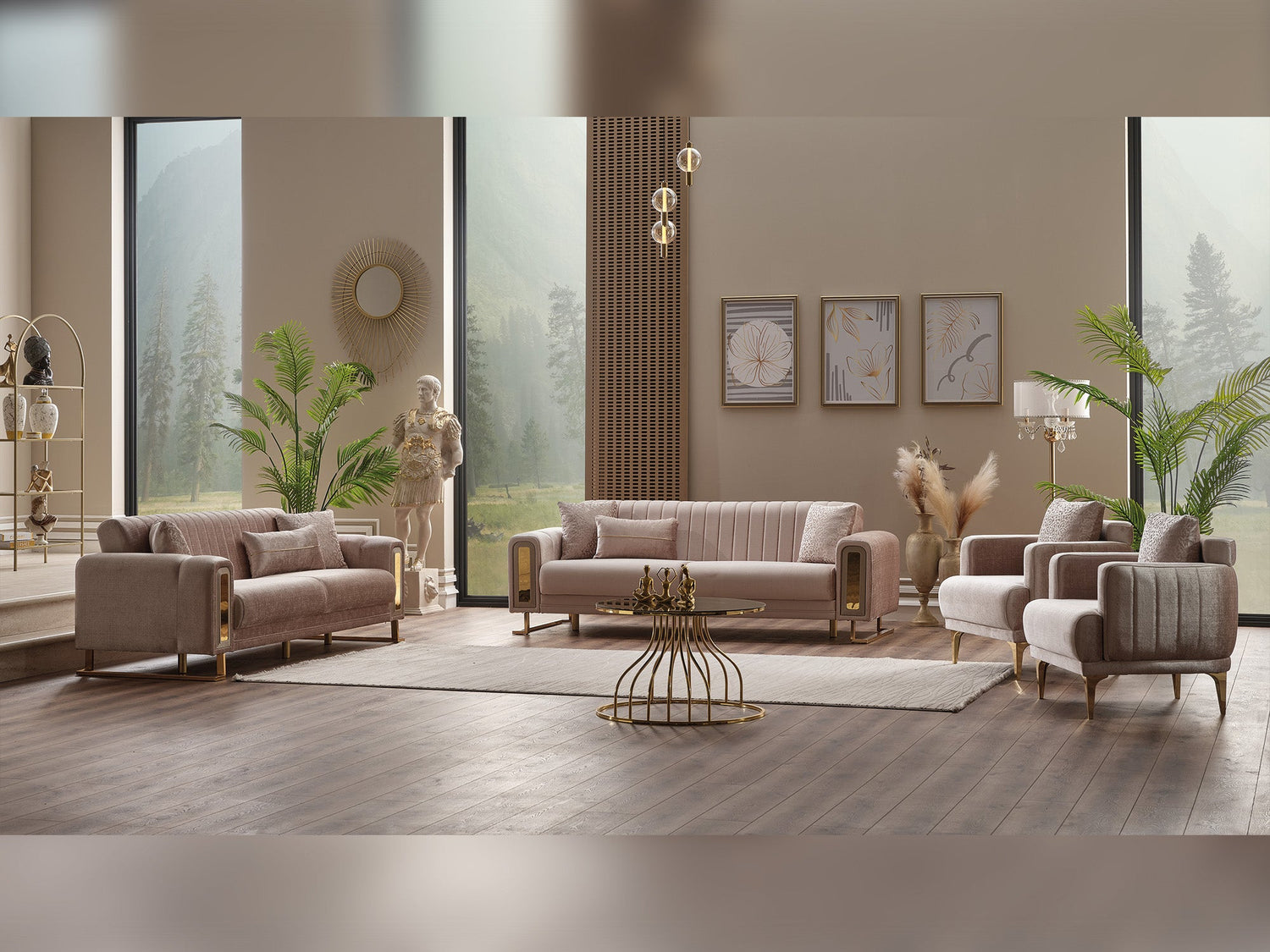 Lotus 3-pieces (Sofa &amp; Loveseat &amp; Chair) Livingroom Set in Cream