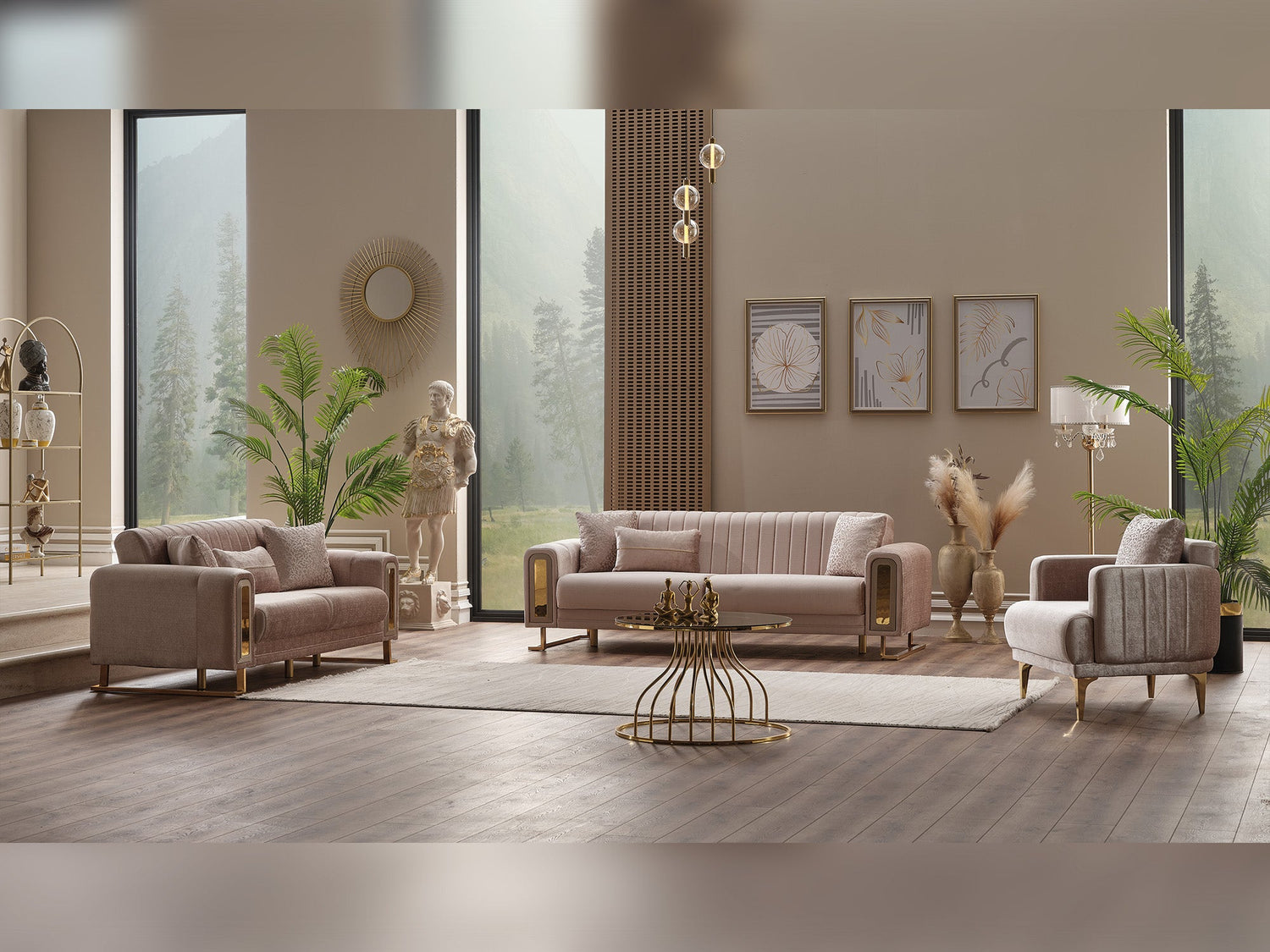 Lotus 3-pieces (Sofa &amp; Loveseat &amp; Chair) Livingroom Set in Cream