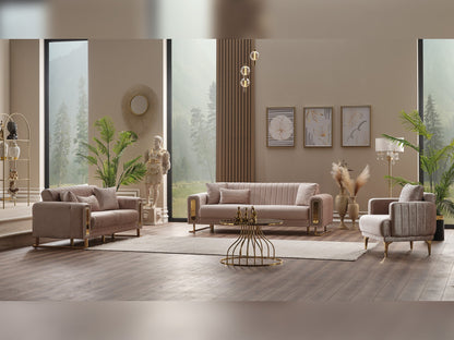 Lotus 3-pieces (Sofa &amp; Loveseat &amp; Chair) Livingroom Set in Cream