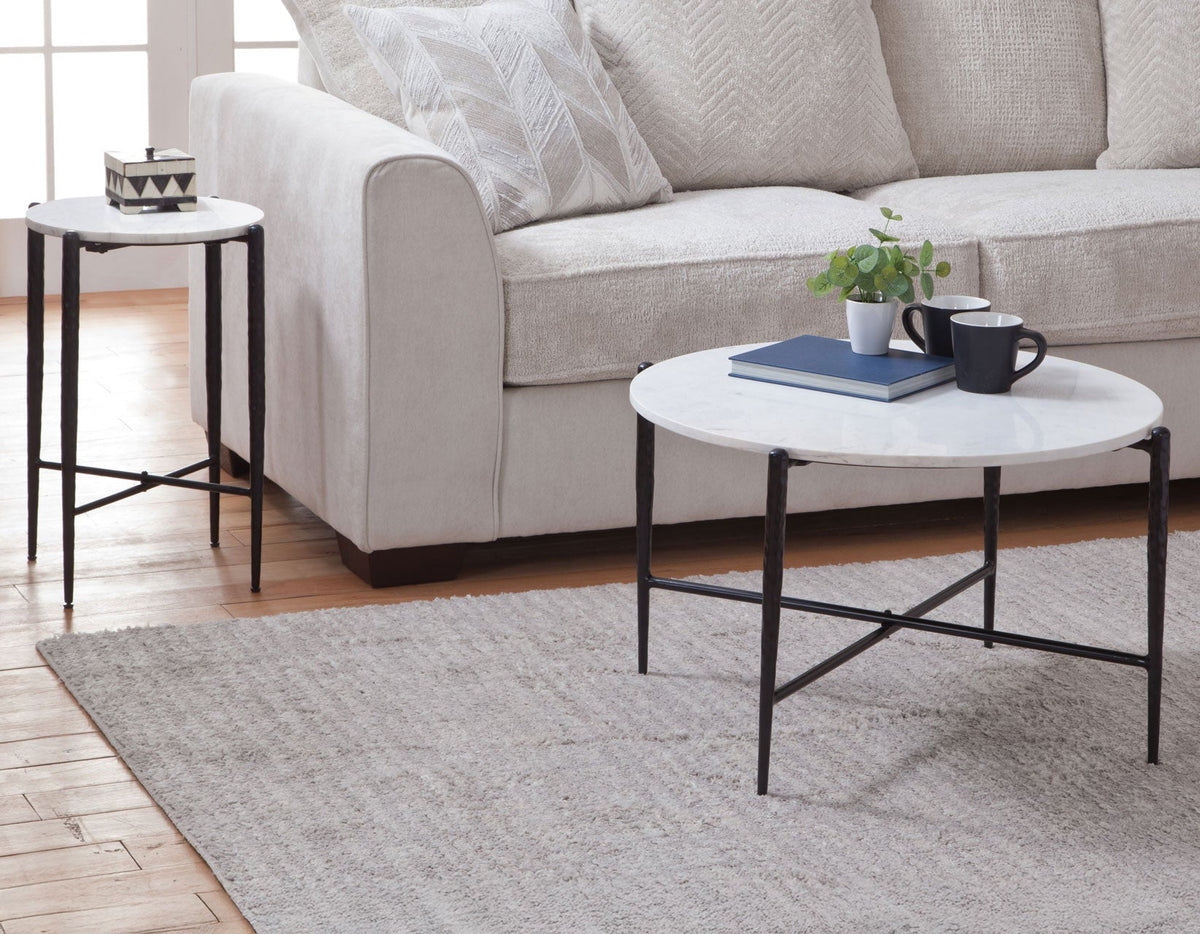 Loxie White 3-Piece Round Solid Marble Top Table Set