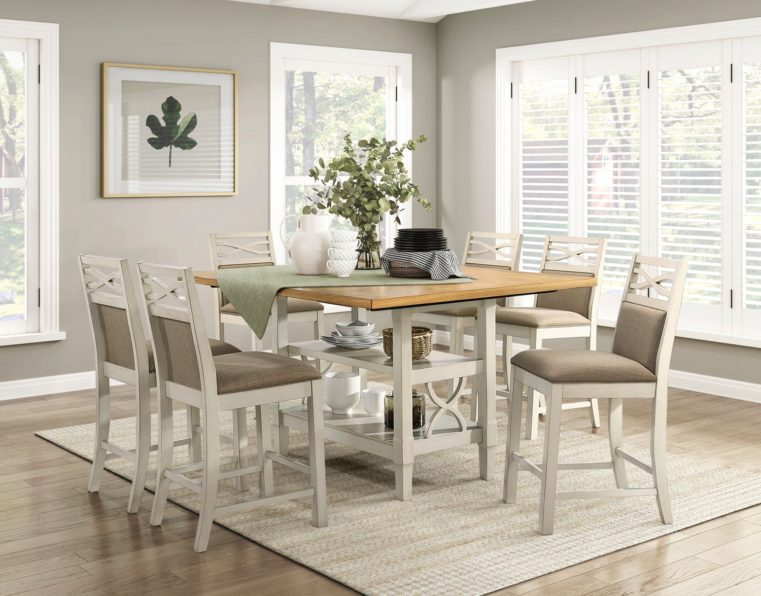 Maribelle Light Oak/Gray 7-Piece Counter Height Set from Homelegance - Luna Furniture