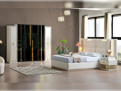Marsel Bedroom (Queen Storage Bed With Headboard &amp; Dresser With Mirror &amp; 2 Nightstand With Back Part)