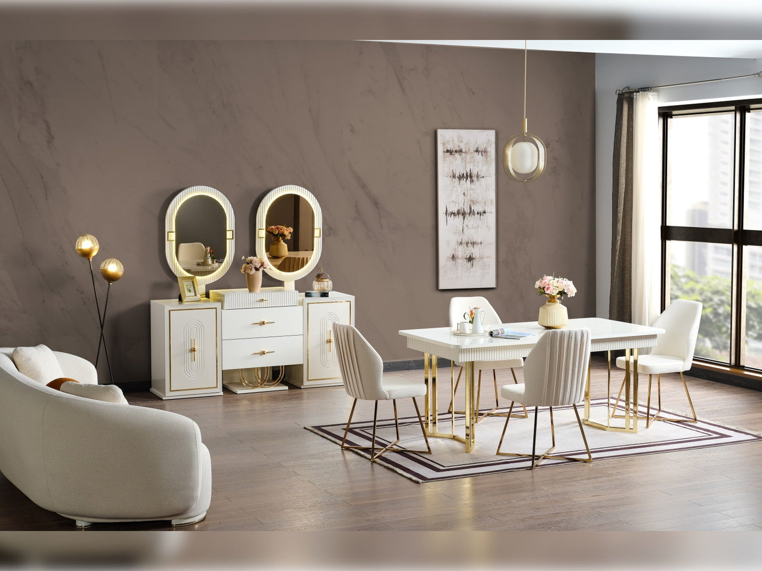 Marsel Diningroom (Consol With Mirror &amp; Dining Table &amp; 6 Dining Chair)