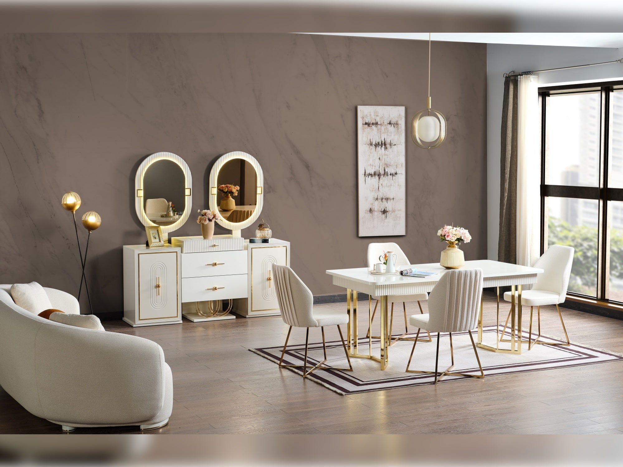 Marsel Diningroom (Consol With Mirror &amp; Dining Table &amp; 6 Dining Chair)