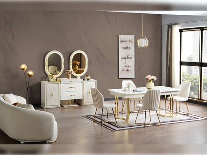 Marsel Diningroom (Consol With Mirror &amp; Dining Table &amp; 6 Dining Chair)