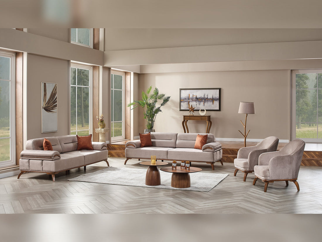 Mia 4-pieces (2 Sofa &amp; 2 Chair) Livingroom Set in Beige
