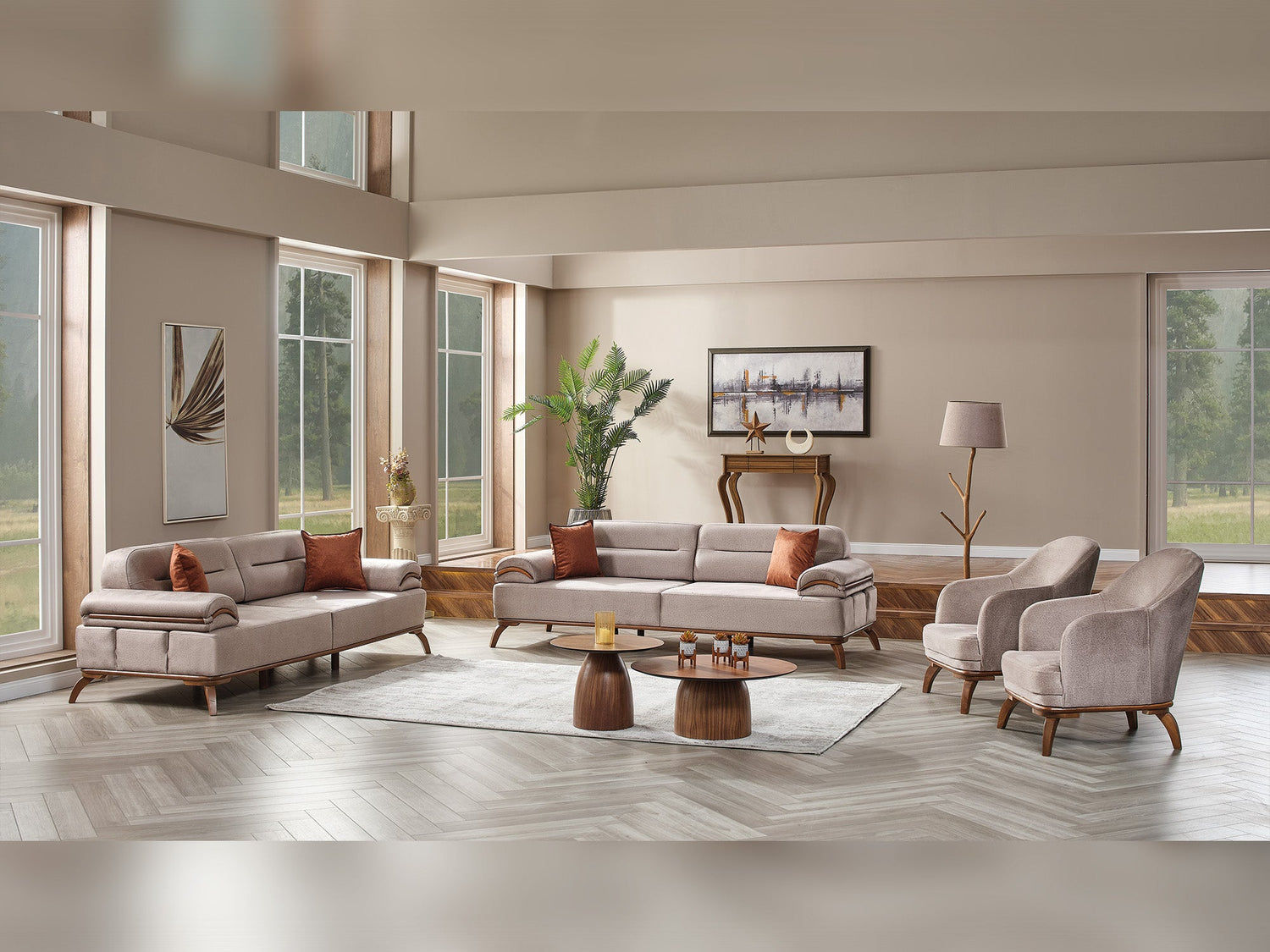 Mia 4-pieces (2 Sofa &amp; 2 Chair) Livingroom Set in Beige