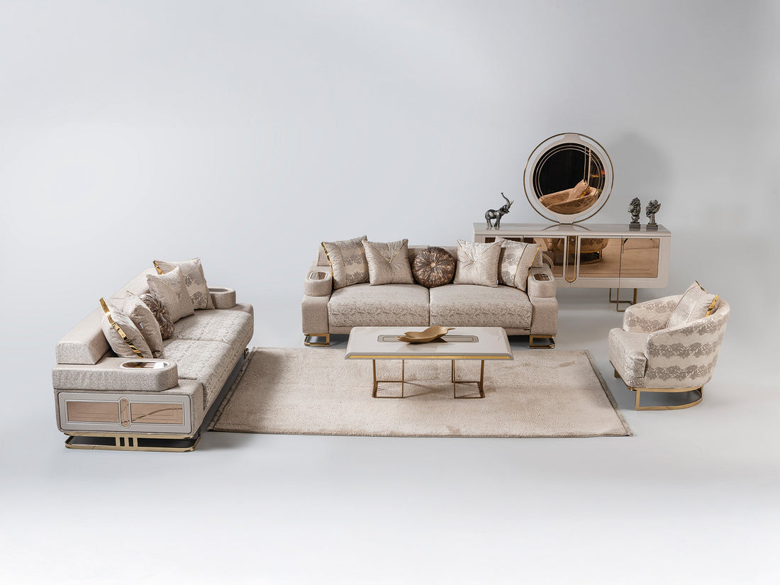 Monza 3-pieces (Sofa &amp; Loveseat &amp; Chair) Livingroom Set in Cream