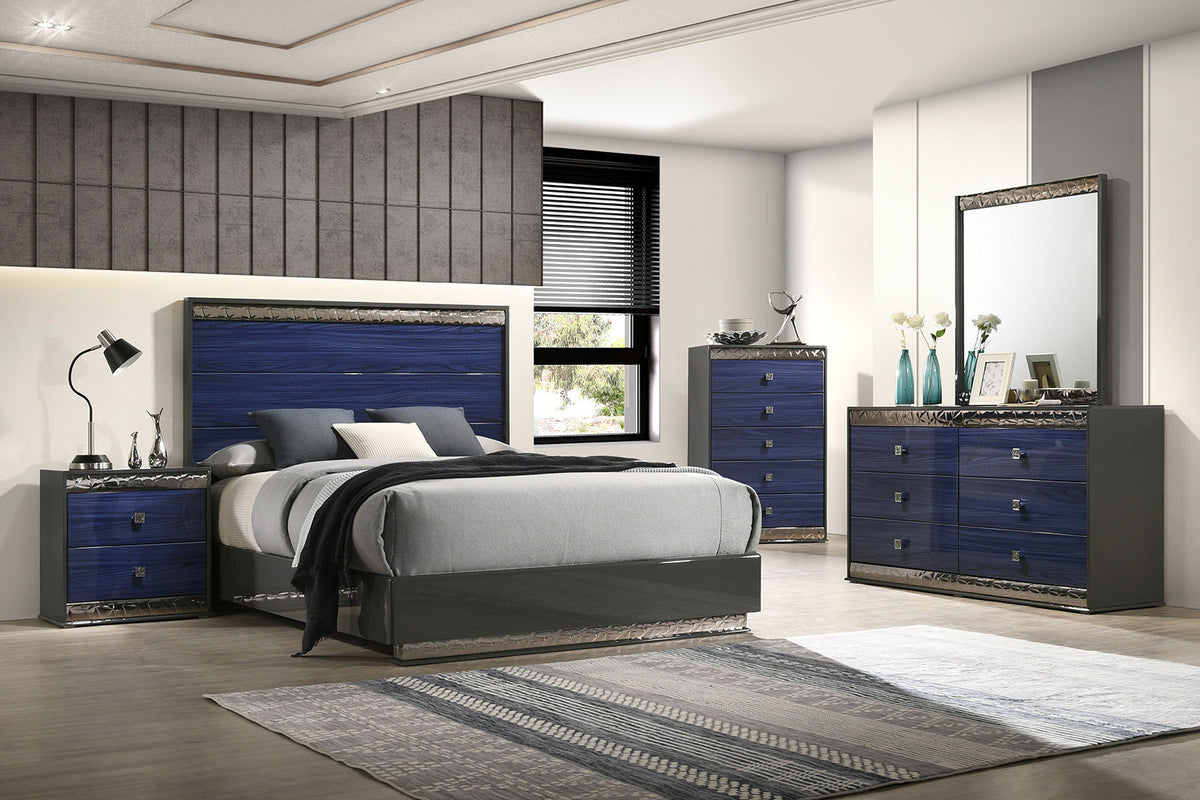 Morcote Ash Gray/Indigo Blue Glam Bedroom Set
