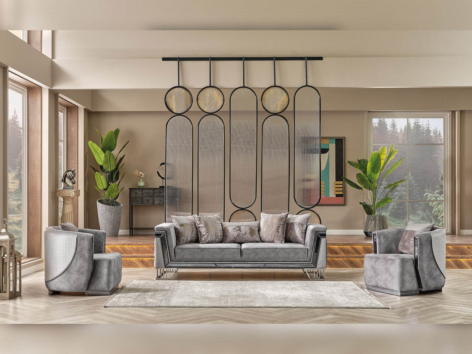 Munich 3-pieces (Sofa &amp; Loveseat &amp; Chair) Livingroom Set in Grey