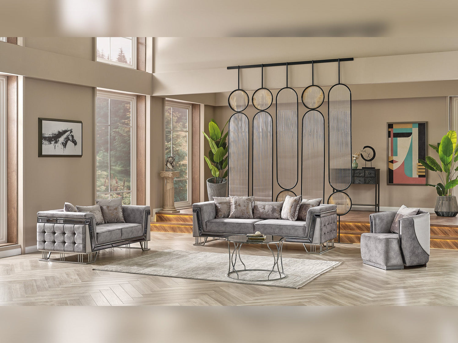 Munich 3-pieces (Sofa &amp; Loveseat &amp; Chair) Livingroom Set in Grey