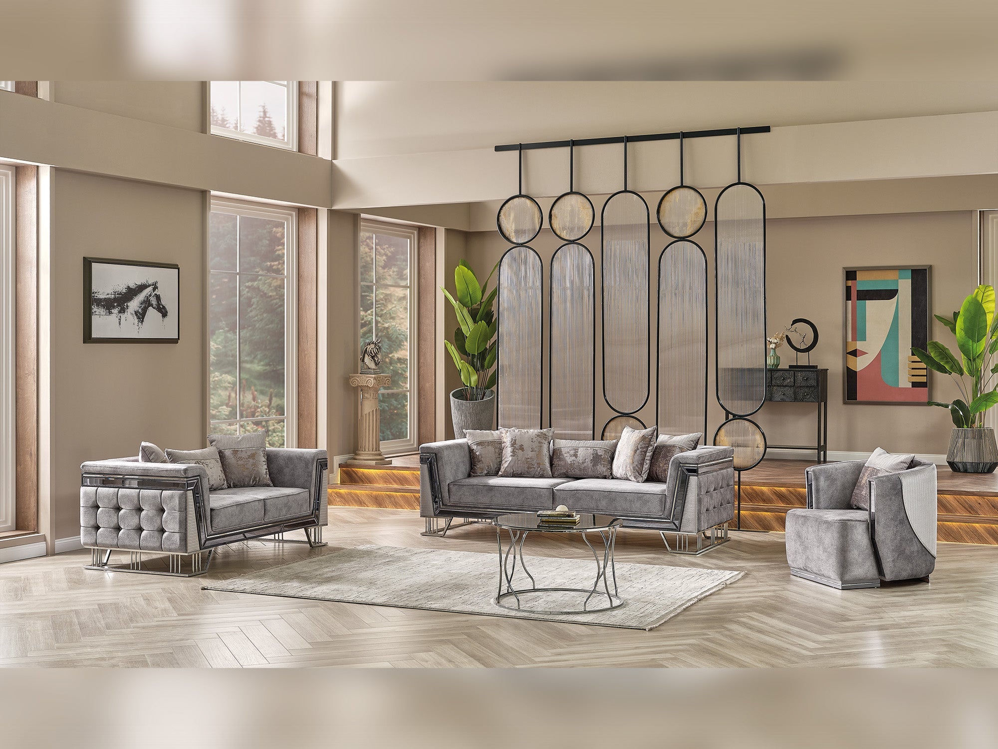 Munich 3-pieces (Sofa &amp; Loveseat &amp; Chair) Livingroom Set in Grey
