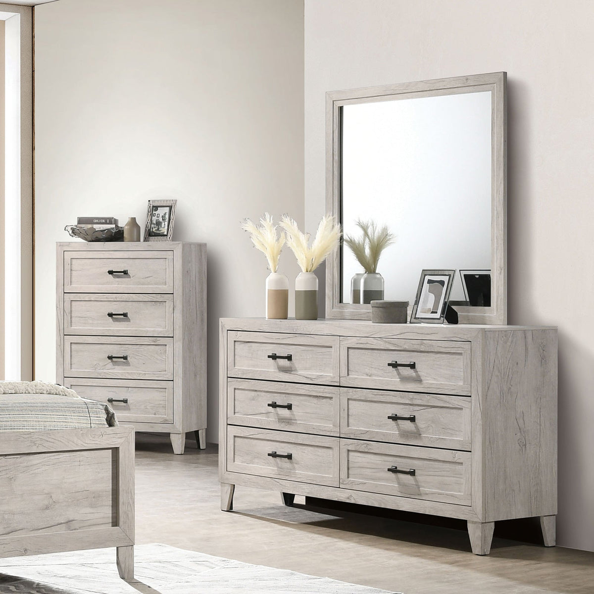 Mysen White Wash Contemporary Bedroom Set