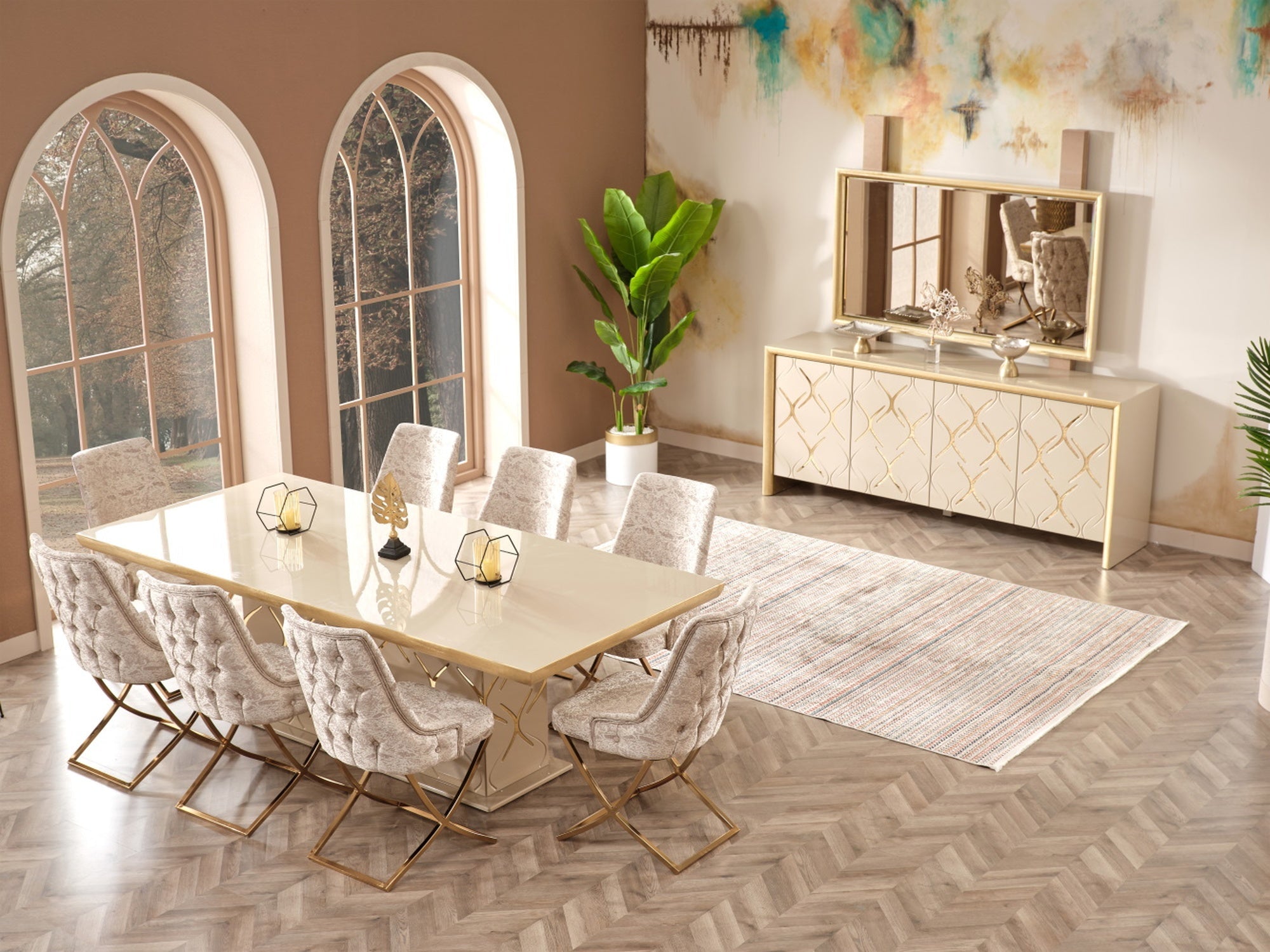 Napoli Diningroom (Consol With Mirror &amp; Dining Table &amp; 6 Dining Chair)