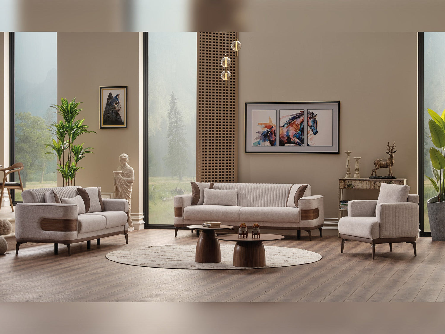 New Mood 3-pieces (Sofa &amp; Loveseat &amp; Chair) Livingroom Set in Cream