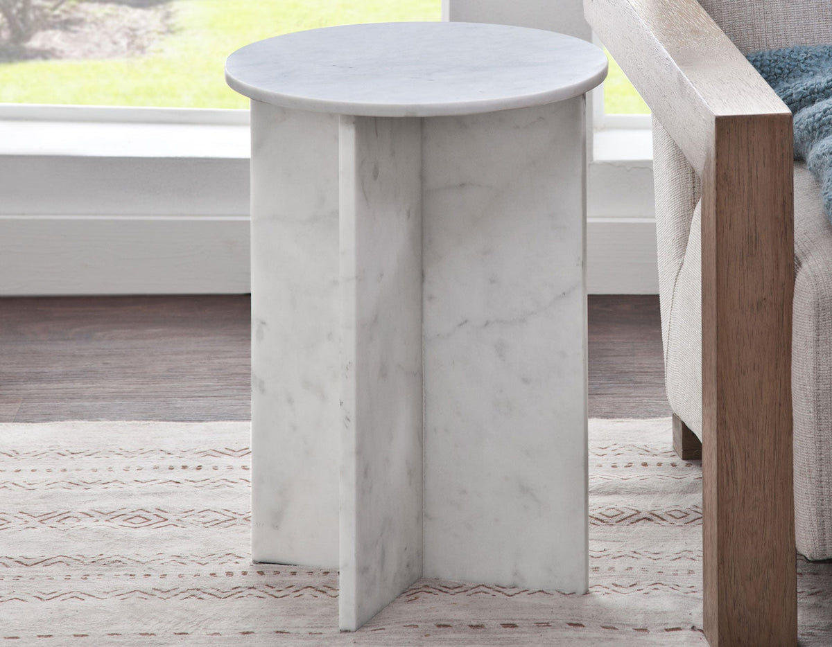 Niki Banswara White Solid Marble Accent Table