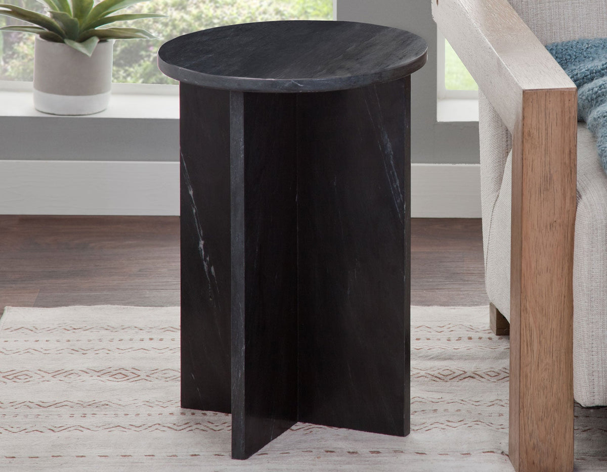 Niki Solid Black Marquina Marble Accent Table