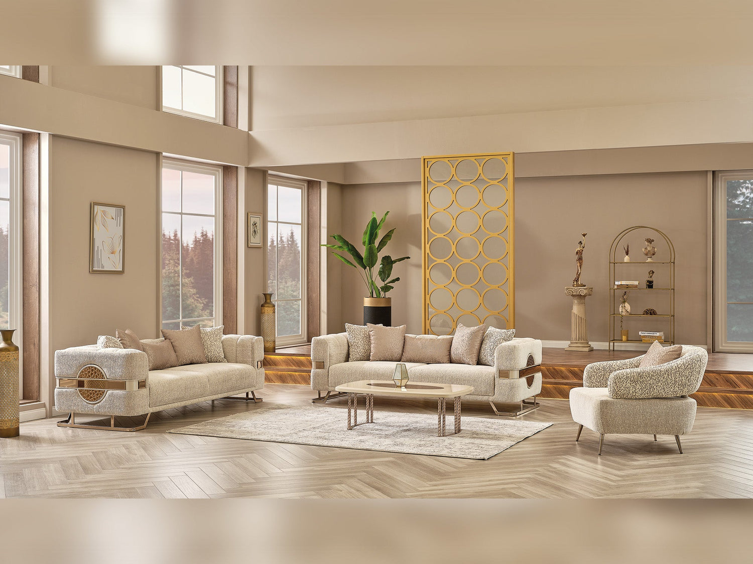 Nova 3-pieces (Sofa &amp; Loveseat &amp; Chair) Livingroom Set in Cream