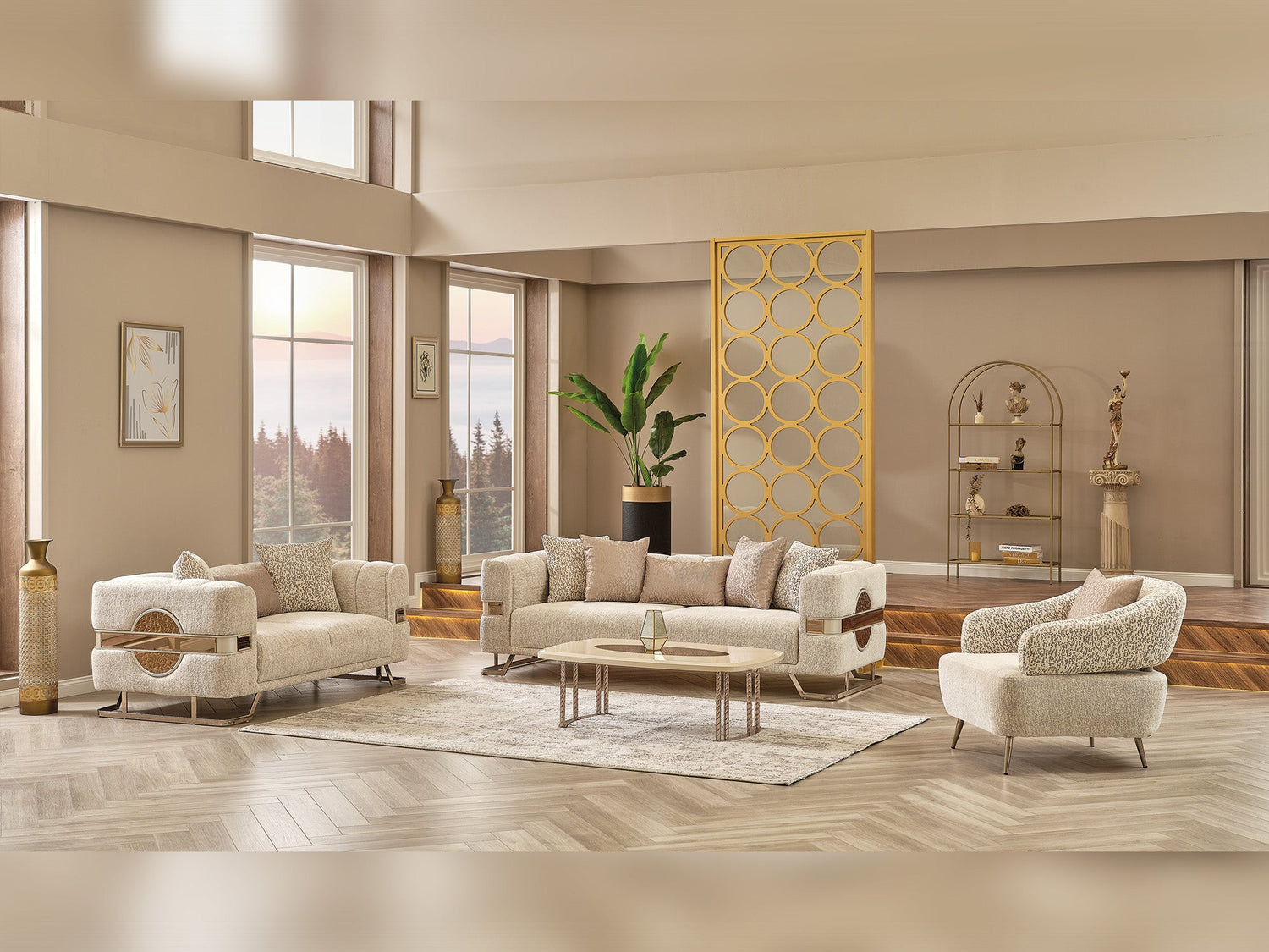 Nova 3-pieces (Sofa &amp; Loveseat &amp; Chair) Livingroom Set in Cream