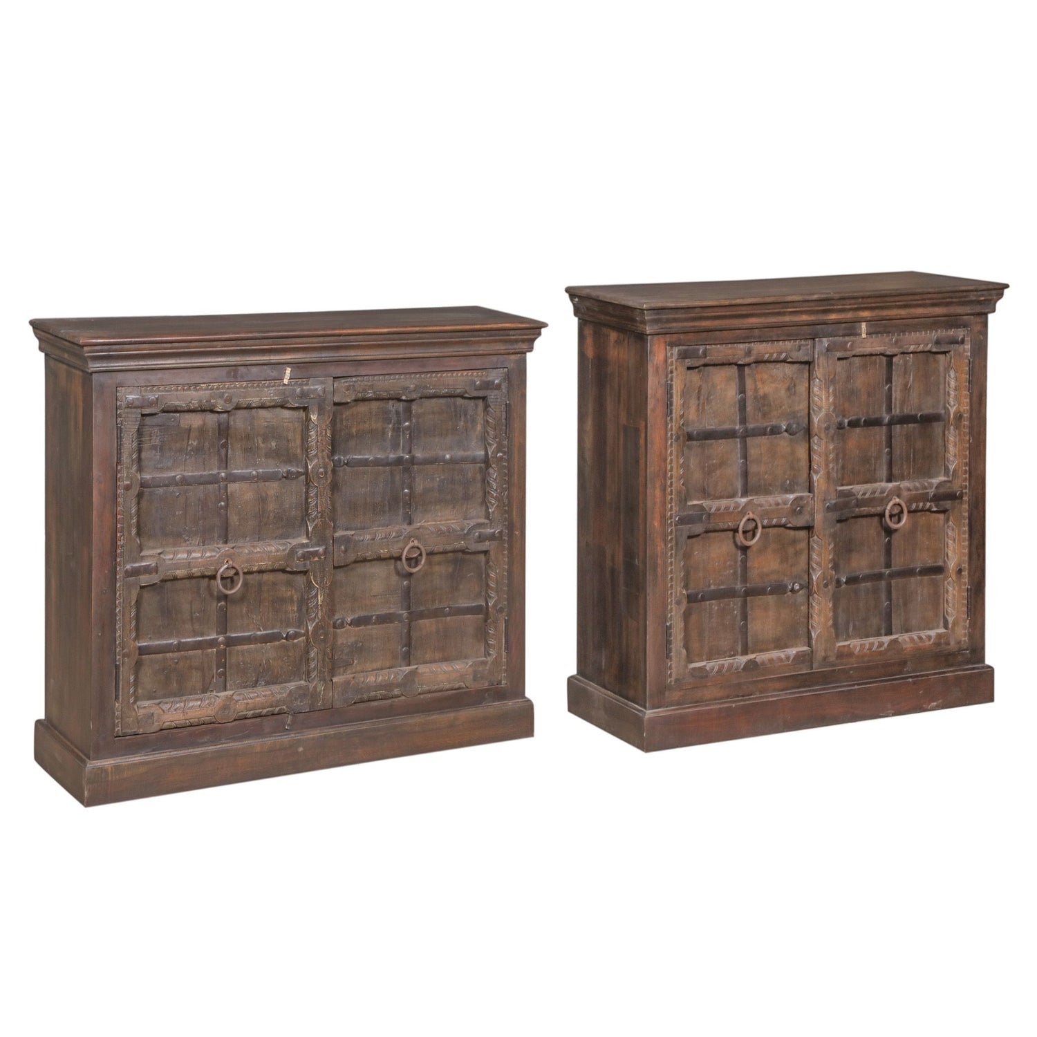 Carved Wood Storage Cabinet with Decorative Doors