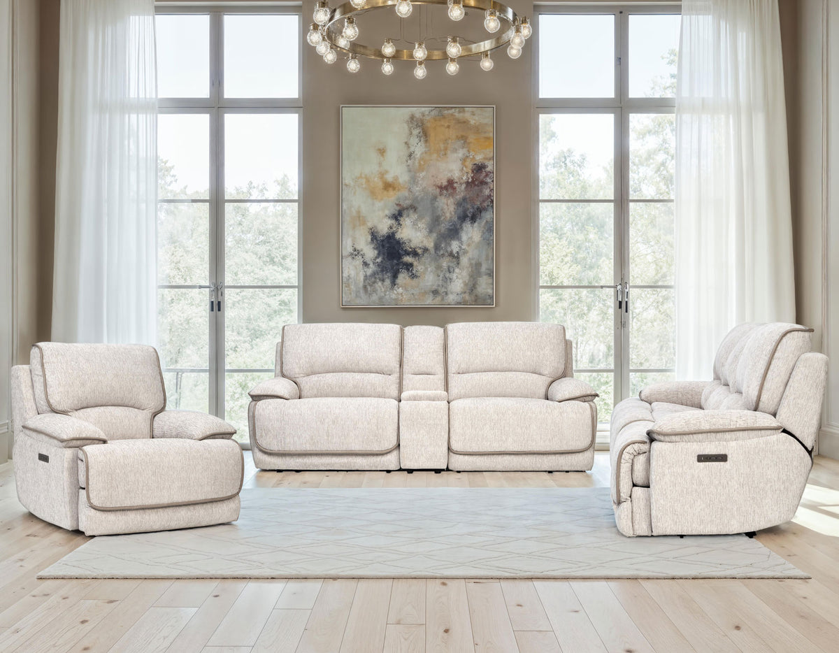 Olsen 3-Piece Dual-Power Reclining Set, Dove – Sofa, Loveseat, Recliner