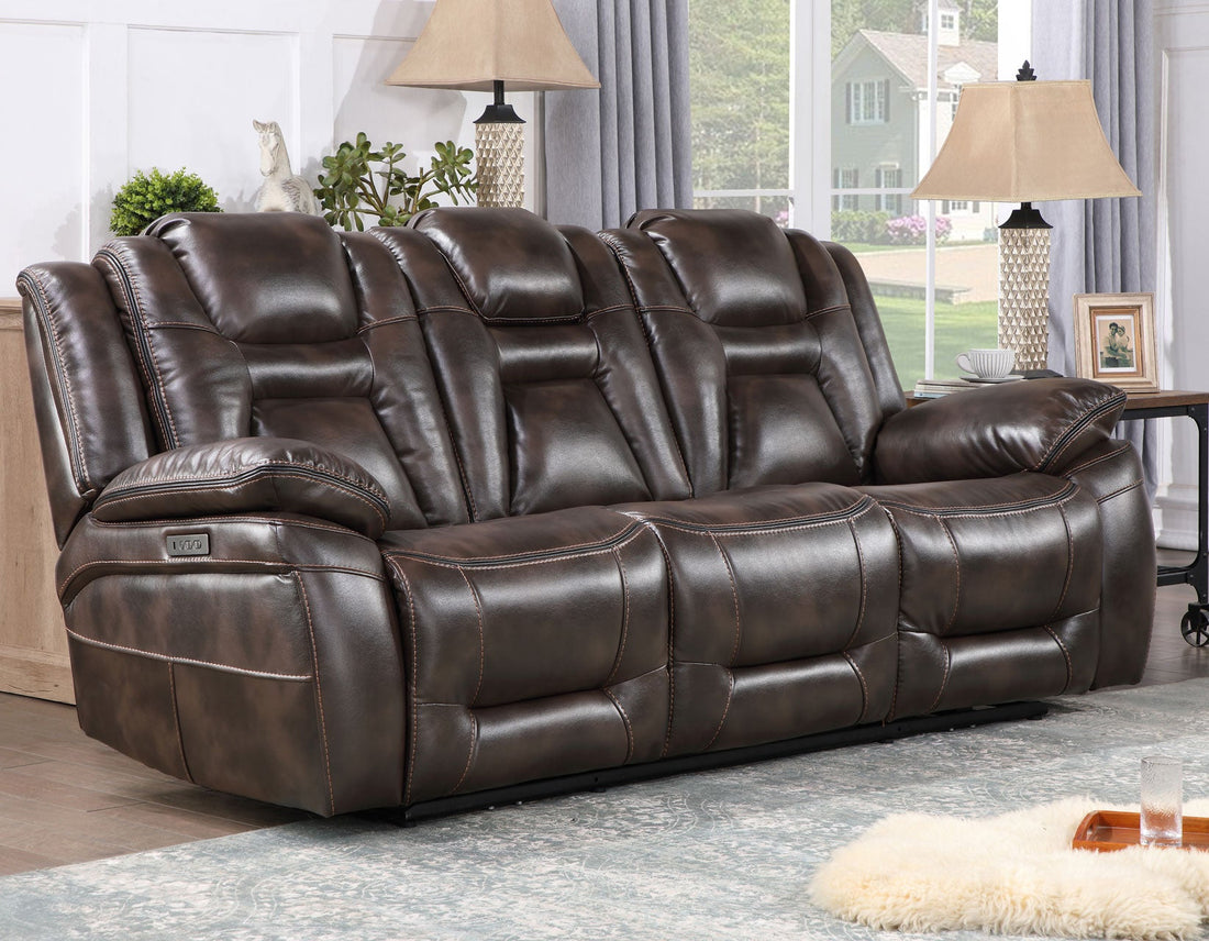 Oportuna Coffee Dual-Power Reclining Sofa w/Drop-Down Table
