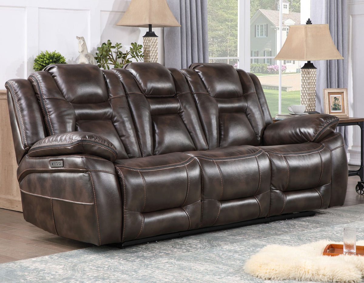 Oportuna Coffee Dual-Power Reclining Sofa w/Drop-Down Table