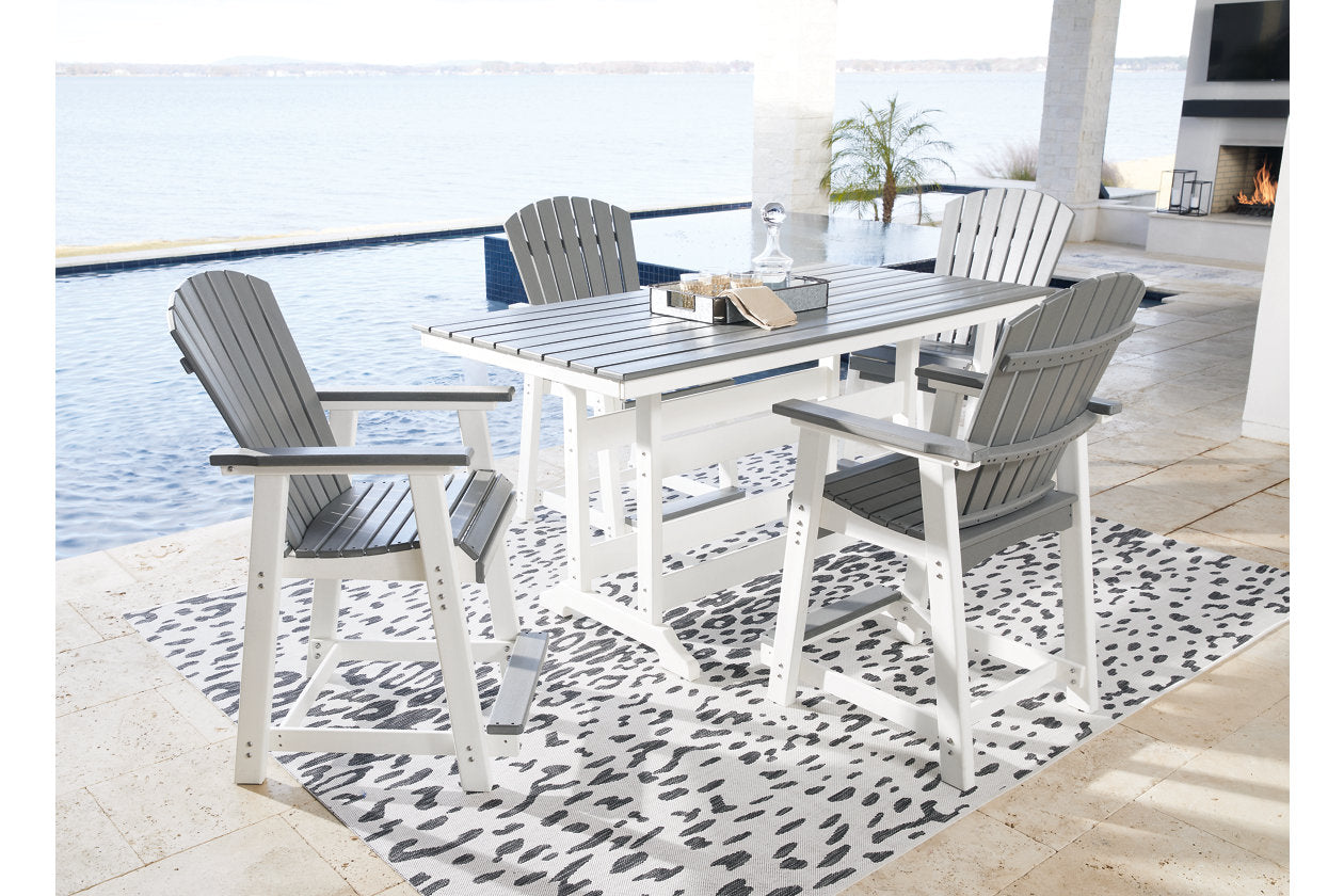 Transville Gray/White Outdoor Counter Height Dining Table with 4 Barstools -  Ashley - Luna Furniture