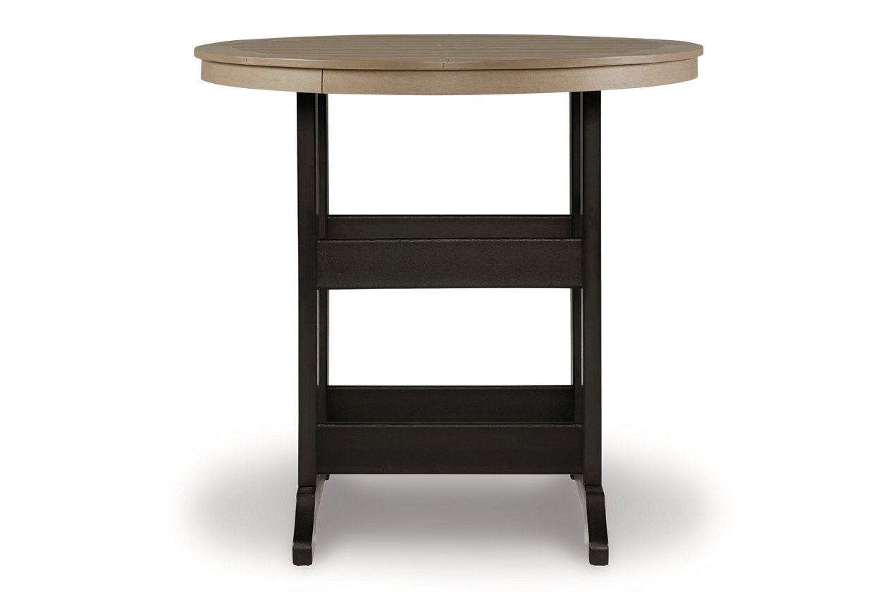 Fairen Trail Black/Driftwood Outdoor Counter Height Dining Table with 2 Barstools -  Ashley - Luna Furniture