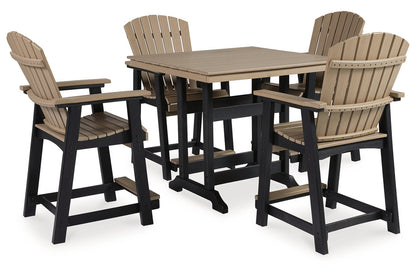 Fairen Trail Black/Driftwood Outdoor Counter Height Dining Table with 4 Barstools -  Ashley - Luna Furniture