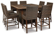 Paradise Trail Medium Brown Outdoor Counter Height Dining Table with 6 Barstools