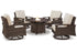 Paradise Trail Medium Brown Outdoor Fire Pit Table with 4 Lounge Chairs -  Ashley - Luna Furniture