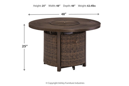 Paradise Trail Medium Brown Outdoor Fire Pit Table with 4 Lounge Chairs -  Ashley - Luna Furniture