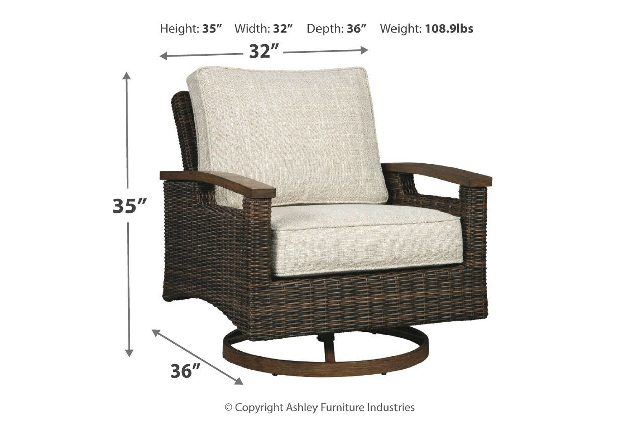 Paradise Trail Medium Brown Outdoor Fire Pit Table with 4 Lounge Chairs -  Ashley - Luna Furniture