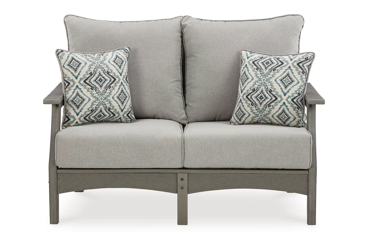 Visola Gray Outdoor Loveseat, 2 Lounge Chairs and Coffee Table -  Ashley - Luna Furniture