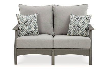 Visola Gray Outdoor Loveseat, 2 Lounge Chairs and Coffee Table -  Ashley - Luna Furniture