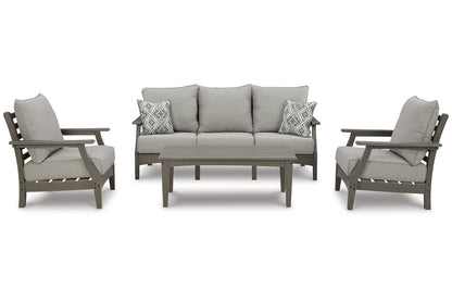 Visola Gray Outdoor Sofa, 2 Lounge Chairs and Coffee Table -  Ashley - Luna Furniture