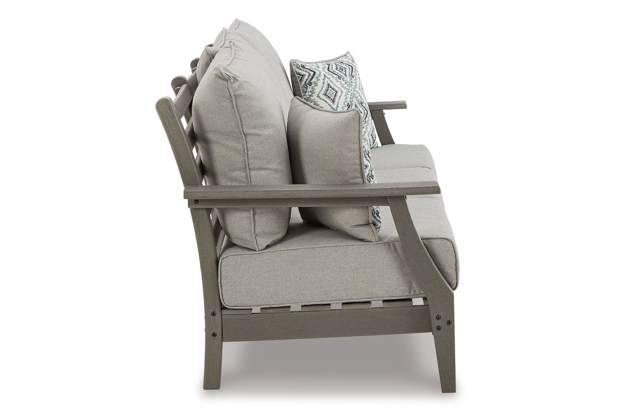 Visola Gray Outdoor Sofa, 2 Lounge Chairs and Coffee Table -  Ashley - Luna Furniture