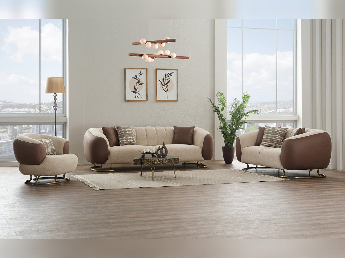 Palmera 3-pieces (Sofa &amp; Loveseat &amp; Chair) Livingroom Set in Cream