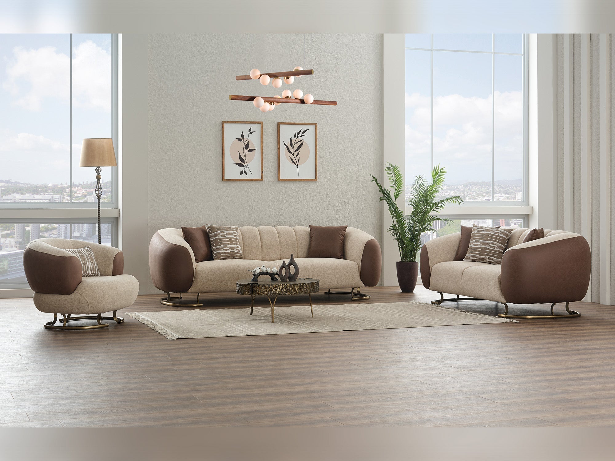 Palmera 3-pieces (Sofa &amp; Loveseat &amp; Chair) Livingroom Set in Cream