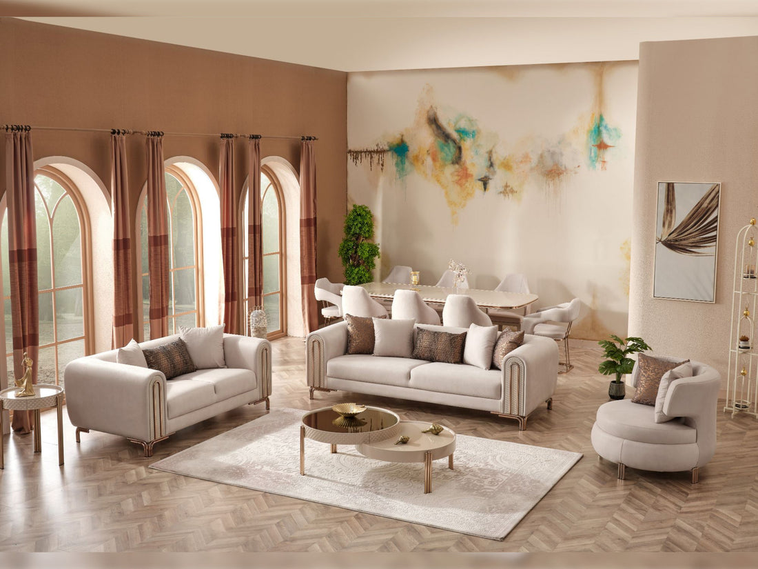Paris 3-pieces (Sofa &amp; Loveseat &amp; Chair) Livingroom Set in Cream