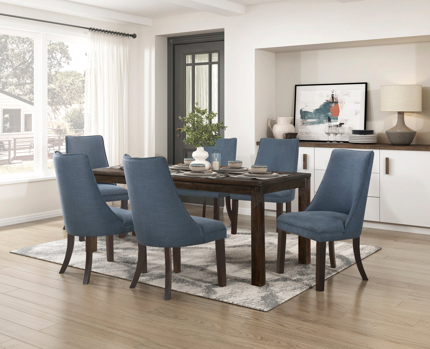 Paulson Dark Brown/Blue Gray 79" Dining Set from Homelegance - Luna Furniture