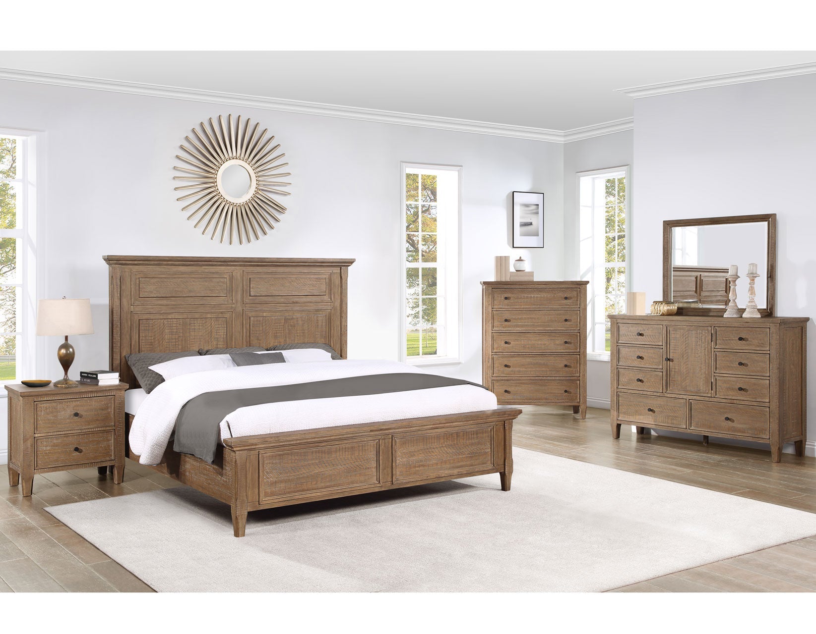 Riverdale Driftwood 4-Piece King Panel Bedroom Set