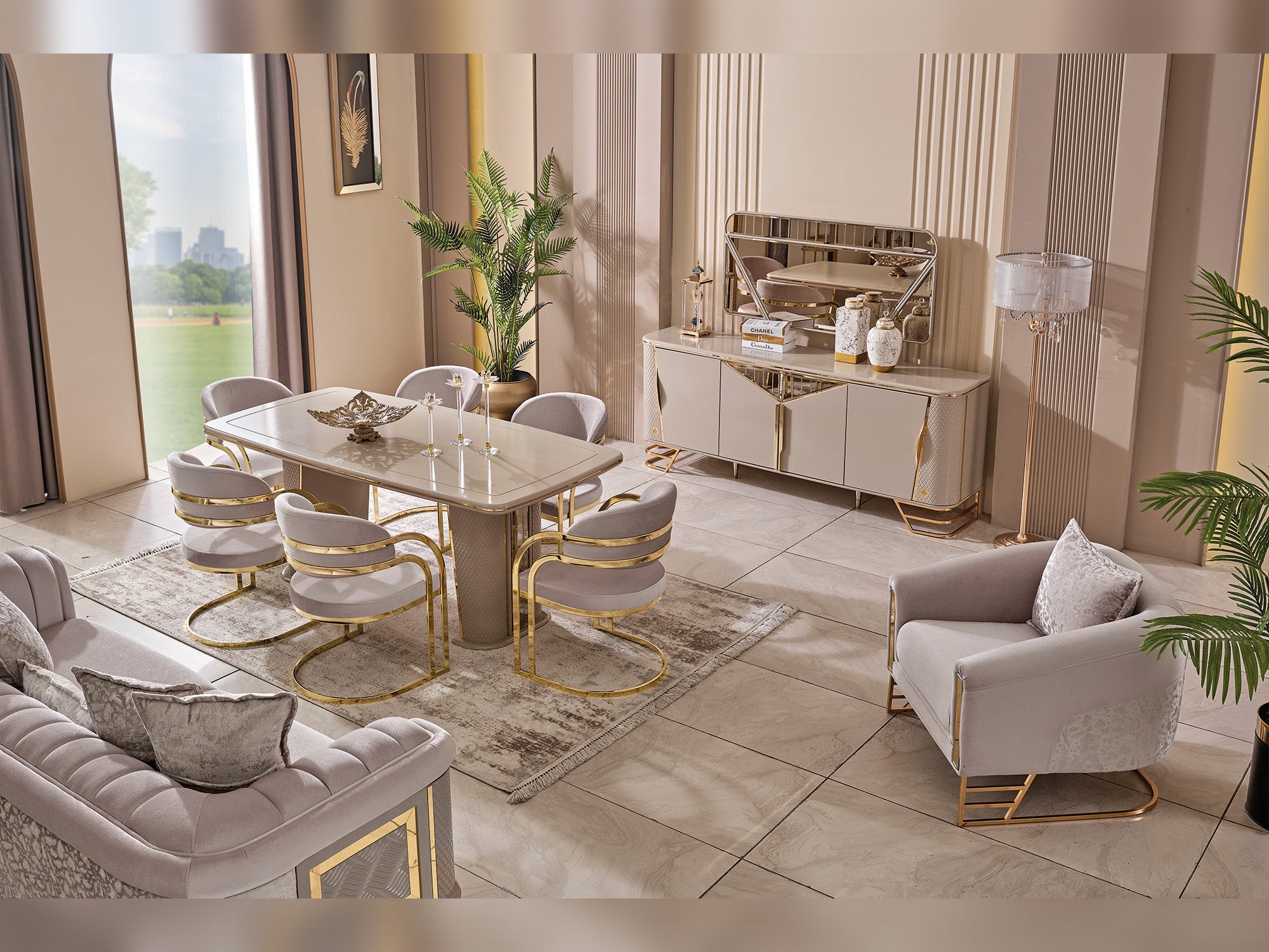 Romans Diningroom (Consol With Mirror &amp; Dining Table &amp; 6 Dining Chair)