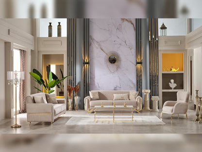 Royal 3-pieces (Sofa &amp; Loveseat &amp; Chair) Livingroom Set in Beige